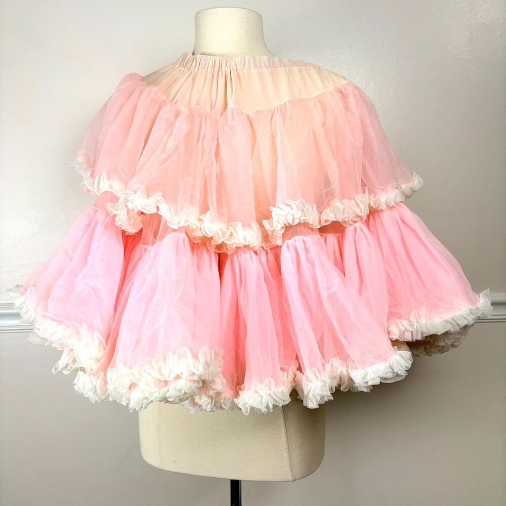 Vintage Pink Tulle Bridal Petticoat Skirt Tiered Square Dance Theater Costume